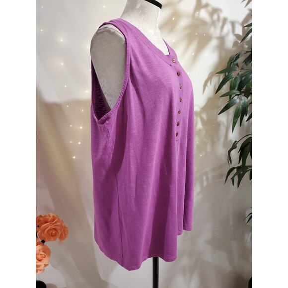 J Jill Womens Rib Trim Henley Tank Top Size XL Pink Soft Cotton Tencel Modal - Picture 4 of 10